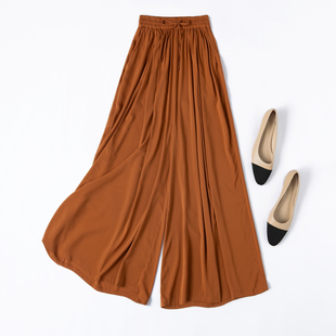 百搭飘逸长裤 女松紧腰时尚 真丝建宏绉南瓜黄系带大裙裤 垂感赞
