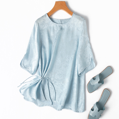 两穿！新中式！冰蓝盘扣真丝T恤