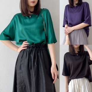 简约T恤衬衫 宽松连袖 女桑蚕丝 丝滑圆领蝙蝠袖 21姆米真丝缎面T恤