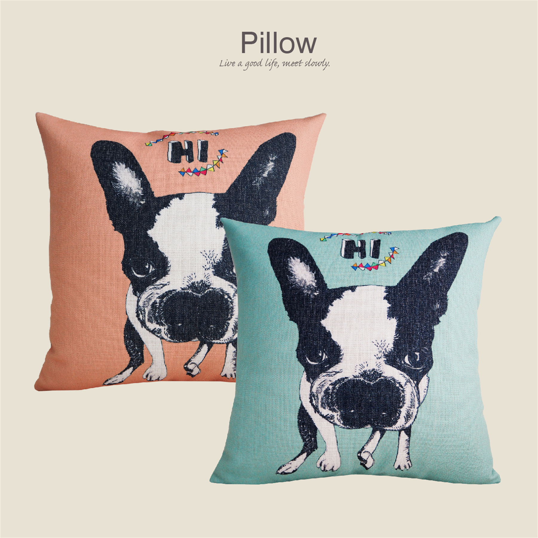 韩式高档情侣狗狗七夕情人节礼物棉麻沙发抱枕套汽车靠垫粉色含芯