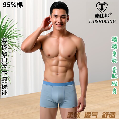 泰仕邦男棉质纯色平角内裤不卷边