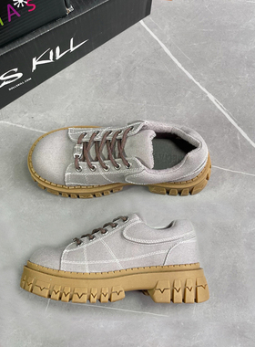 Delias鞋代购正品增高美式帆布鞋小格子鞋Dollskill厚底鞋女单鞋