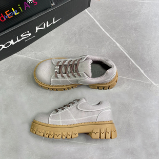 Delias鞋代购正品增高美式帆布鞋小格子鞋Dollskill厚底鞋女单鞋