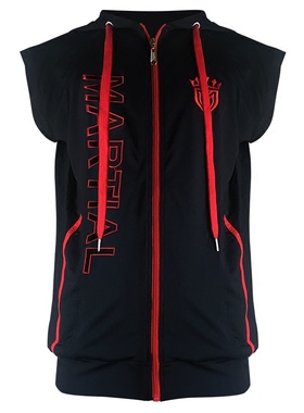 尚武新款无袖男综合格斗ufc黑色拉链连帽开襟卫衣运动健身MMA外套