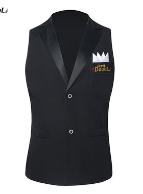 丹宝罗跳广场舞衣服新款男时尚西装领马甲表演服男士华尔兹舞上衣