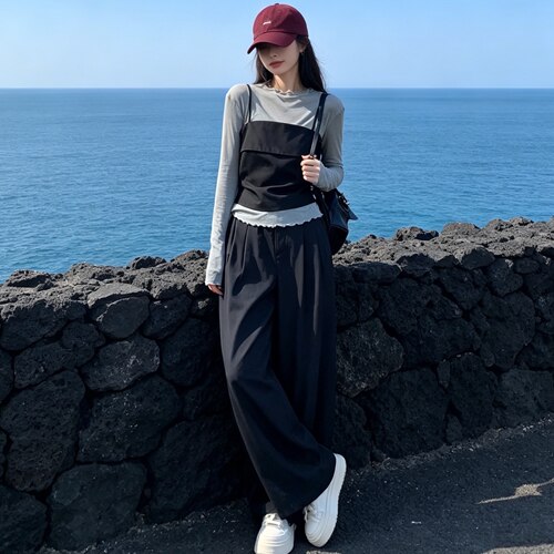 轻奢气质真两件阔腿裤三件套女