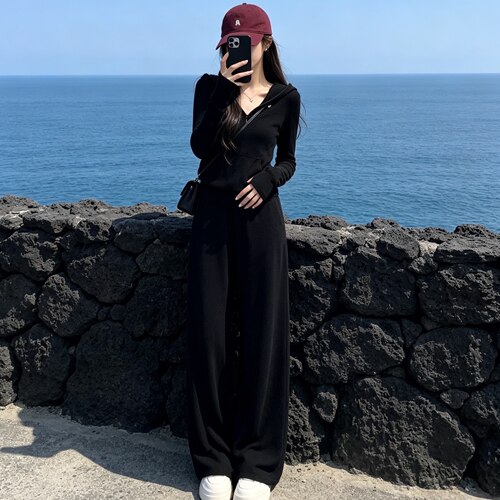 2026秋连帽卫衣高腰阔腿女套装