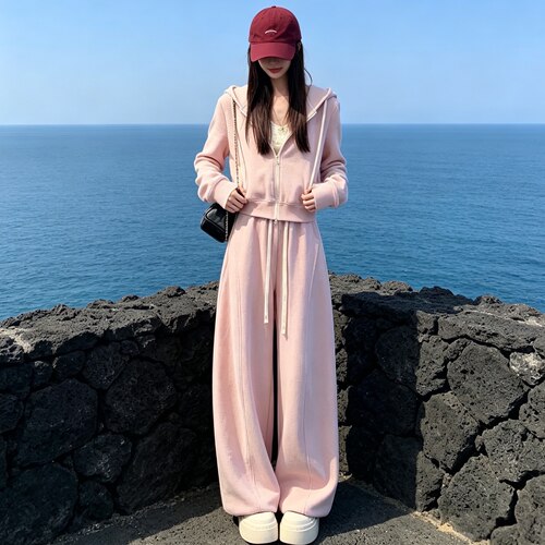 2026秋季新款韩版时尚休闲运动套装女连帽卫衣外套阔腿裤两件套