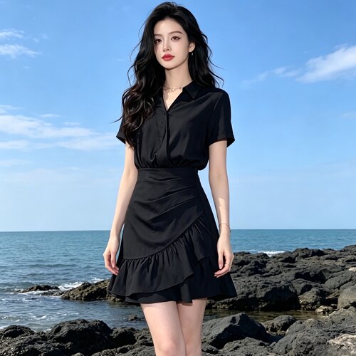 依贝欧高品质2026夏季新款韩版时尚气质百搭显瘦短袖连衣裙女