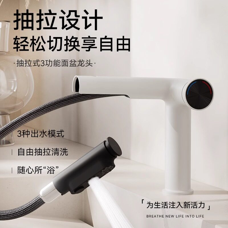 抽拉式洗脸面盆洗手盆冷热水龙头