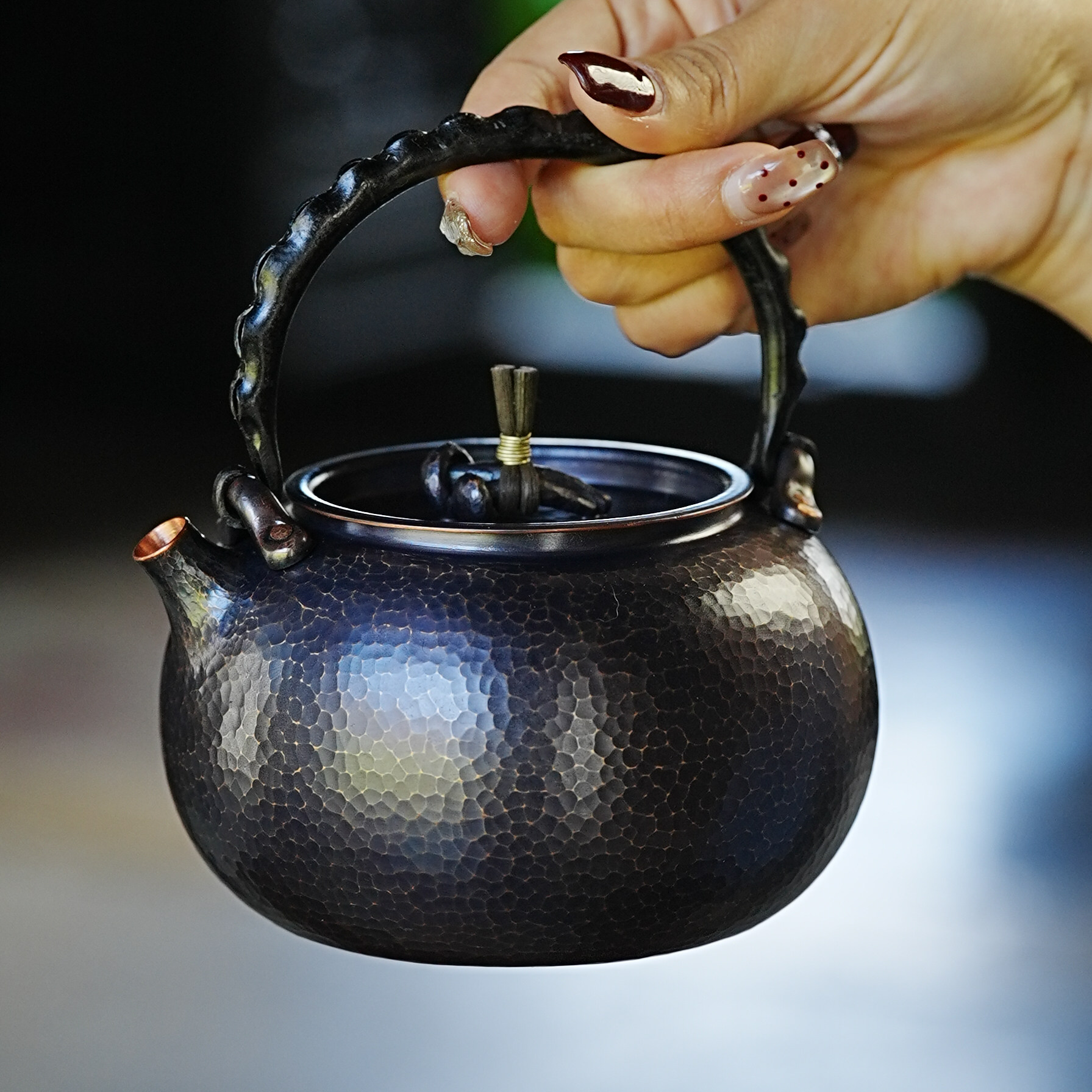 纯紫铜烧水壶泡茶壶纯手工提梁苹果灵芝壶