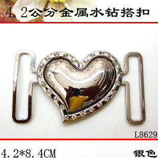 金属纽扣专卖 羽绒服腰带对扣水钻扣子钮扣桃心扣4.2CM银色满包邮
