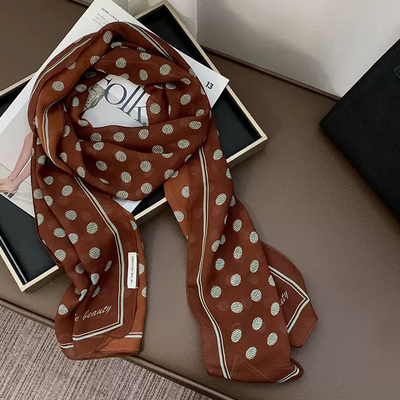 新品-初秋长条巾韩系绒雪纺丝巾女法式波点领巾发带ins装饰围巾