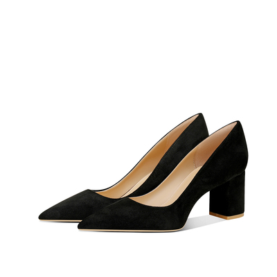 黑色御姐气质法式高级感不累脚2025秋冬季新款尖头粗跟高跟鞋女