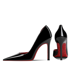 CL红底鞋时尚水钻黑色漆皮侧空尖头细跟高跟鞋女2026年春季新款