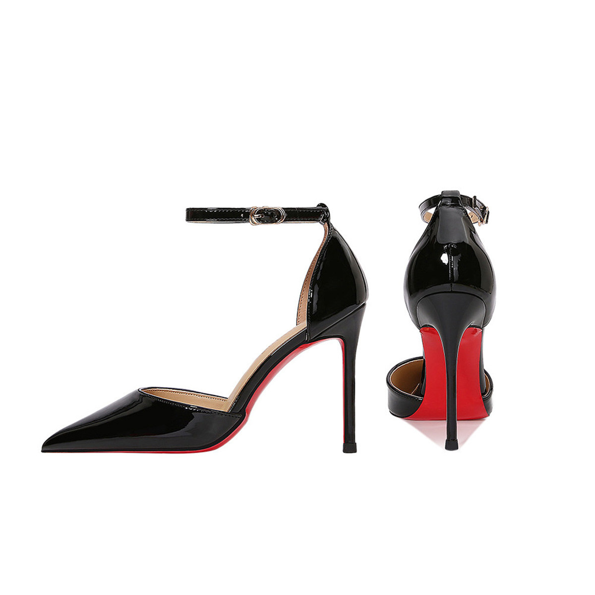 CL红底鞋2025秋冬季新款浅口中空包头鞋女黑色红底尖头细跟高跟鞋