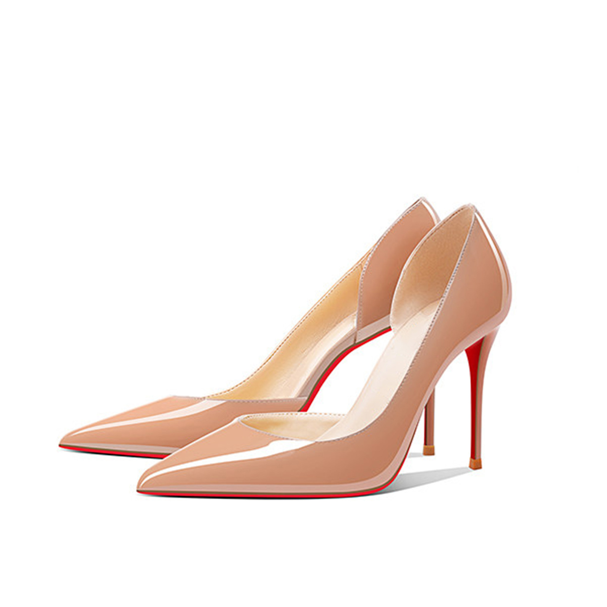 CL红底鞋2025年秋冬季新款深裸色侧空漆皮尖头细跟高跟鞋女高级感