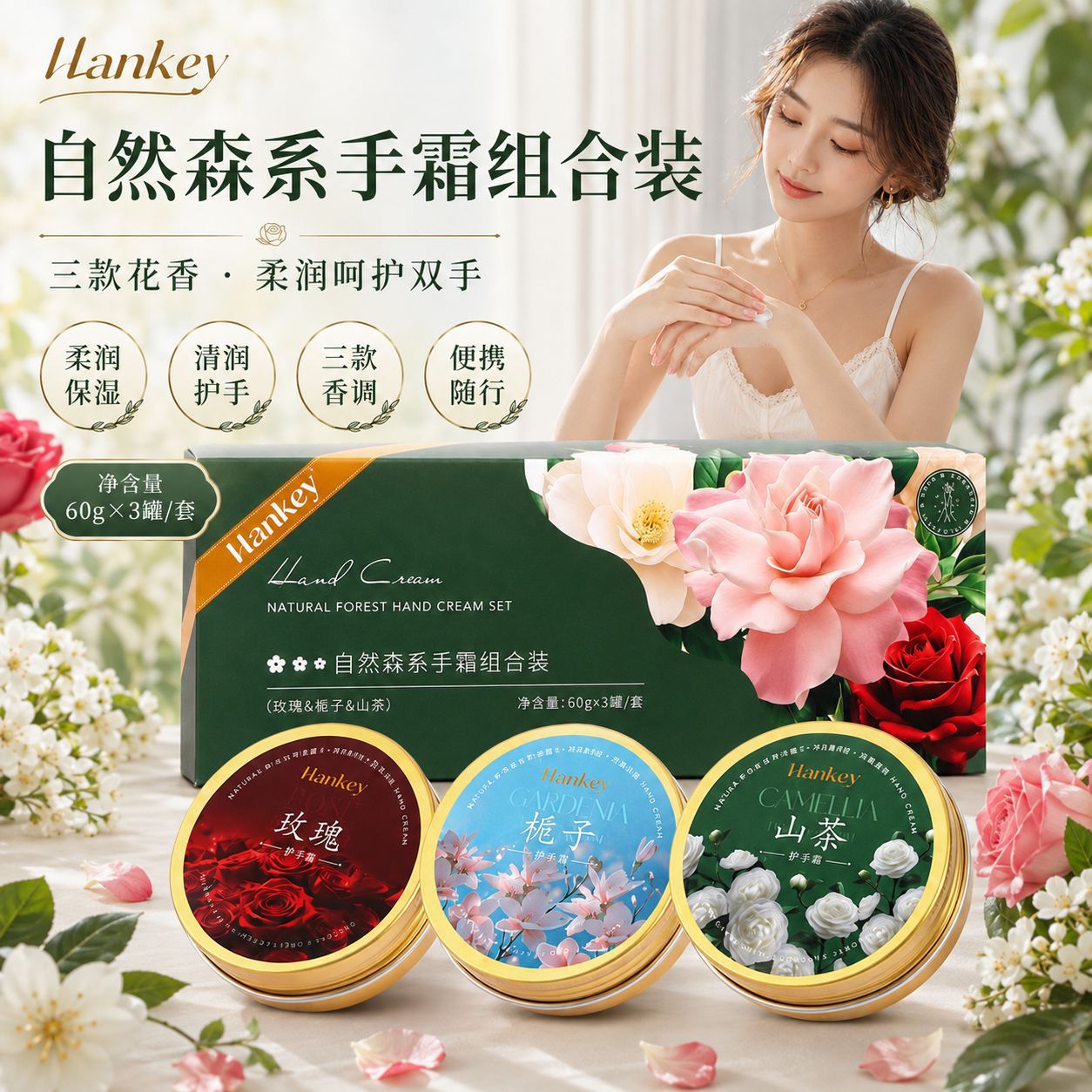 韩纪自然森系手霜组合装花朵系列伴手礼秋冬滋润保湿护手霜套盒