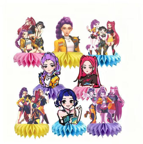 新款猎魔女团Demon Hunter蜂窝摆件生日派对桌面装饰蜂窝摆台现货