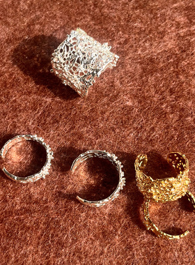 ins风博主同款精致蕾丝镂空开口戒指小众高级感镂空金银双色指环