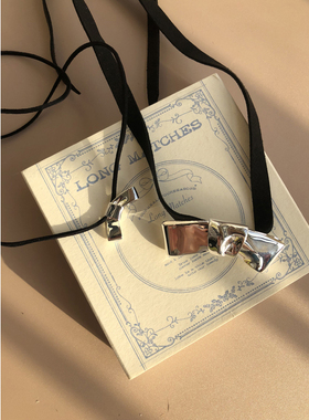 黑色丝绒缎带银色蝴蝶结领结项链