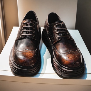 布洛克英伦鞋西装厚底擦色德比鞋士休闲商务正装士皮鞋新浪鞋