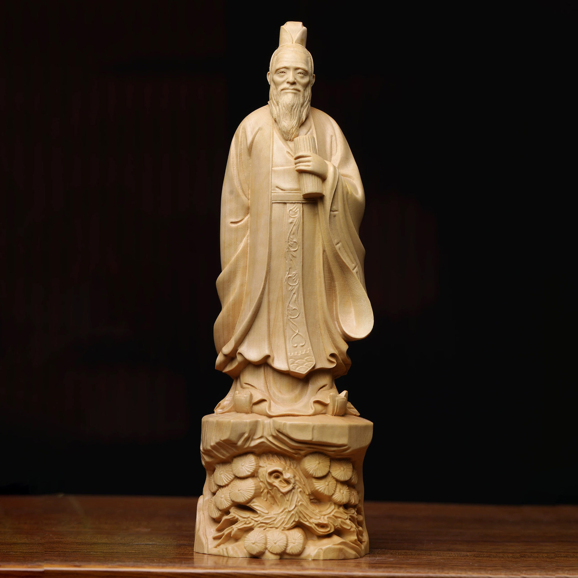 黄杨木雕儒家孔夫子人物摆件实木孔子教师节赠老师书桌装饰礼品