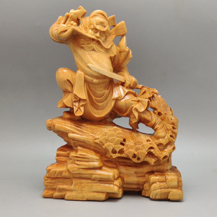 崖柏木雕天师钟馗神像摆件实木家居客厅镇宅风水装饰来财人物财神