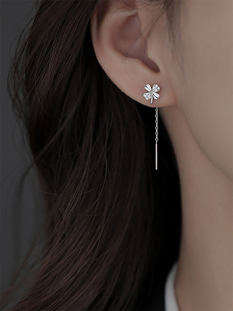 925纯银饰四叶草耳线2022年新款潮女耳钉小众设计耳环ins风小清新