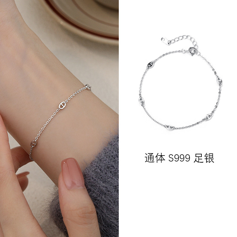 通体S999足银纯银猪鼻子手链图片