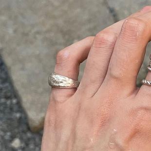 通体925纯银戒指环女款手工锤纹小众设计高级感ins风百搭食指戒潮