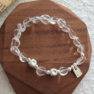 百搭潮 通体S925纯银白水晶方珠手链女韩国ins高级感小众设计时尚