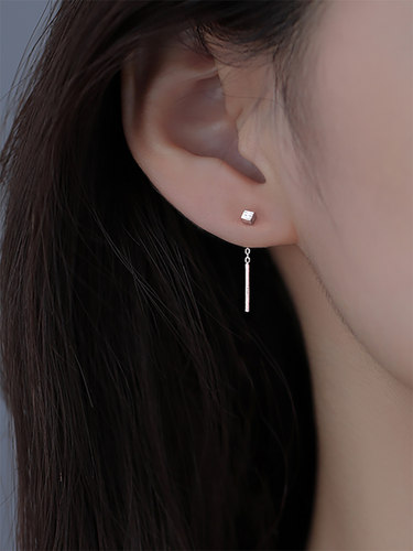 通体S999足银纯银方块耳线