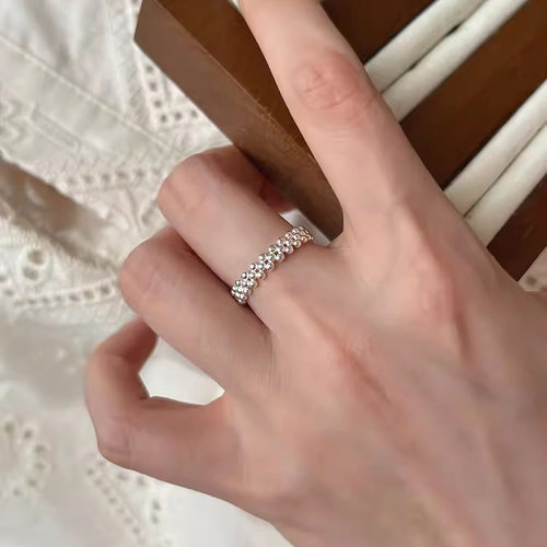 通体S925纯银多层圆珠戒指