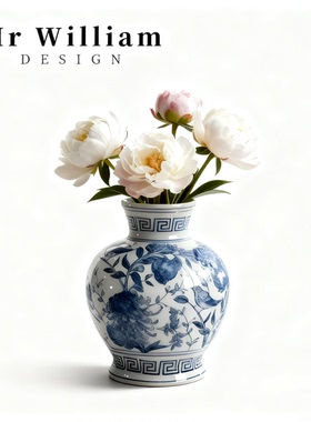 MR William 中式中古风禅意青花瓷陶瓷花瓶干花插花瓶摆件配套