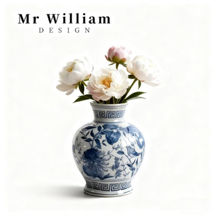 MR William 中式中古风禅意青花瓷陶瓷花瓶干花插花瓶摆件配套