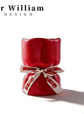 MR William 现代简约红色陶瓷花瓶玄关高级感装饰创意家居摆件