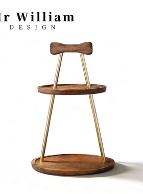 MR William 北欧轻奢胡桃木双层收纳架复古圆形置物架化妆品收纳