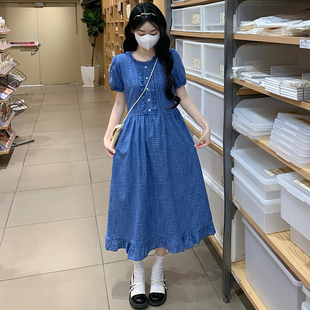 初中女生甜美复古气质连衣裙夏学院风裙子高中学生洋气减龄中长裙