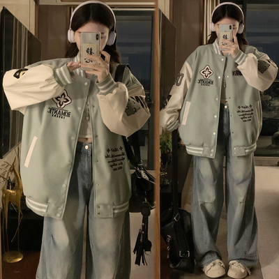 潮流时尚学院风宽松少女夹克外套