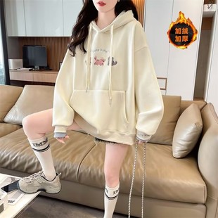 初中女生宽松休闲冬季卫衣14时尚15岁高中学生加绒加厚连帽衫外套