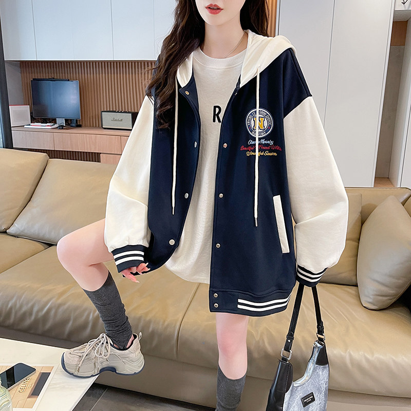初中女生宽松百搭棒球服春秋新款高中学生潮流时尚运动风连帽外套