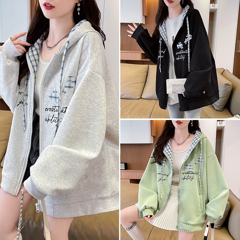 初中女生宽松运动连帽外套秋2025新款高中学生时尚开衫卫衣棒球服