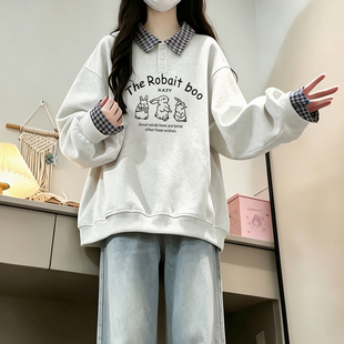 秋季新款学院风休闲卫衣女时尚韩版初高中大学生宽松百搭翻领卫衣