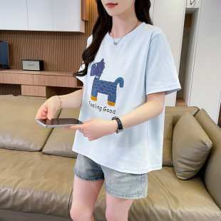 初中生宽松休闲圆领T恤女夏新款高中学生潮流ins时尚短款短袖上衣