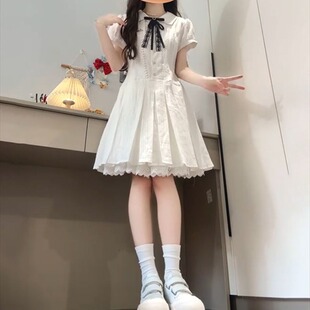 少女甜美法式学院风连衣裙夏公主裙初高中学生减龄蕾丝花边中长裙