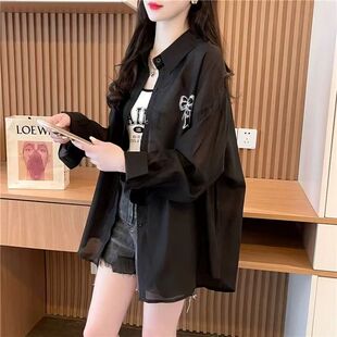 夏季薄款宽松长袖衬衫女初高中学生潮流时尚韩版气质防晒衬衣外套