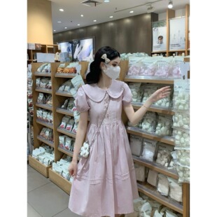 少女甜美气质学院风连衣裙夏季公主裙初高中学生可爱娃娃领中长裙