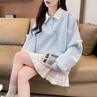 少女大童加绒加厚冬季卫衣宽松小个子初高中学生甜美减龄翻领上衣