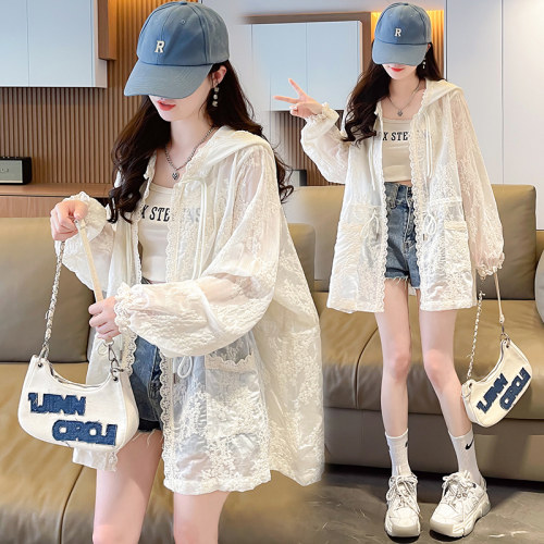 潮流学院风甜美少女中长款防晒衫